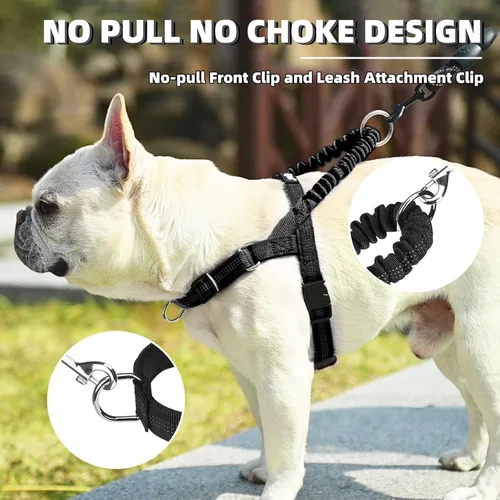 Miniatura 2 de PUPTECK Arnés sin tirones para perros grandes, chaleco arnés reflectante ajustable para mascotas con asa elástica, arnés a prueba de escape sin Negro