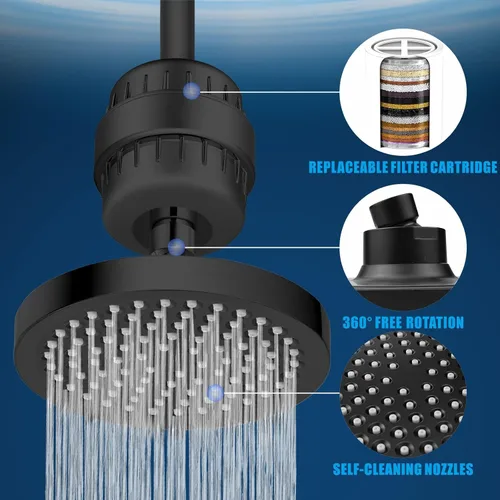 Miniatura 4 de Cabezal de ducha filtrado, juego de filtros de cabezal de ducha de lluvia de alta presión para agua dura, elimina el cloro y las sustancias nocivas