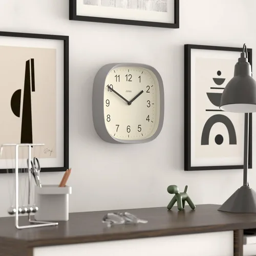 Miniatura 5 de JONES CLOCKS® Reloj de pared Sprite Reloj cuadrado redondo retro moderno 10 pulgadas Gris Números fáciles de leer Perfecto para cocina u