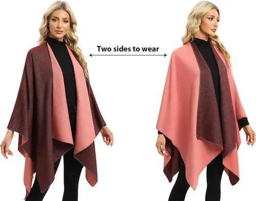 Miniatura 12 de Femdouce Manta cálida para mujer, ligera, con frente abierto, capa tipo poncho para primavera, otoño e invierno