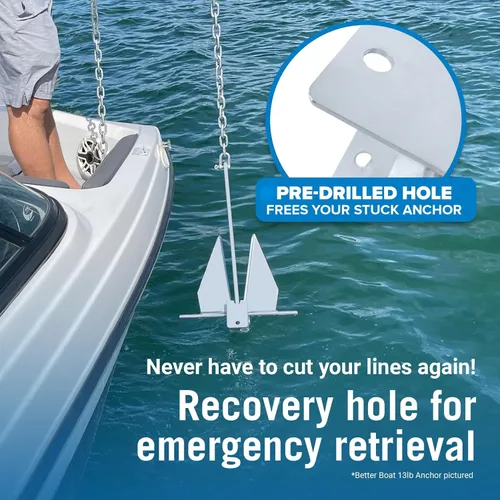 Miniatura 4 de Kit de anclaje para lancha pesada Fluke Anchor con cadena de anclaje y cuerda de anclaje para lancha para incluir anclajes de barco para barcos