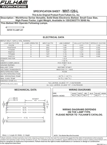 Miniatura 3 de Fulham Lighting WH7-120-L Workhorse 7 - Balastro fluorescente versátil, 120 V
