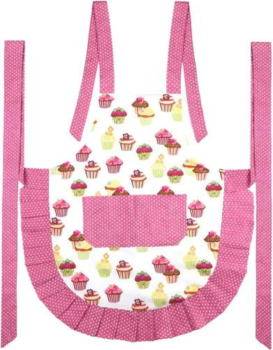 Miniatura 15 de G2PLUS Delantal de cocina floral vintage para mujer, delantal de cocina con dobladillo plisado negro con bolsillo, delantal de algodón retro