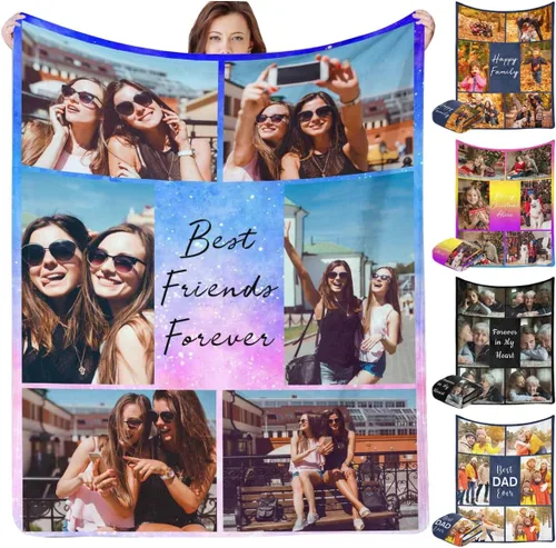 Miniatura 18 de InterestPrint Manta personalizada con texto fotográfico, 9 fotos, Best Dog Ever - Manta personalizada de franela polar para cumpleaños familiar, se