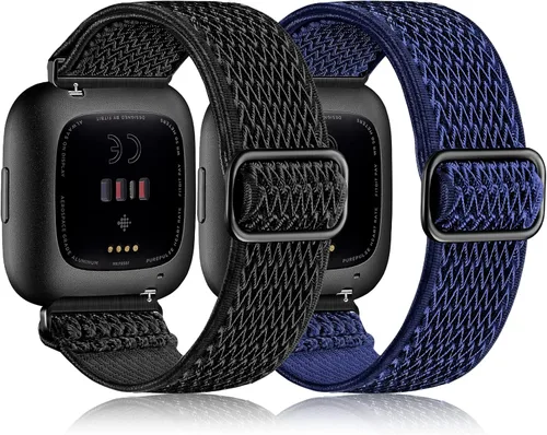 Miniatura 10 de Bandas elásticas compatibles con Fitbit Versa 2 Band para mujeres y hombres, correa deportiva suave ajustable de nailon trenzado transpirable