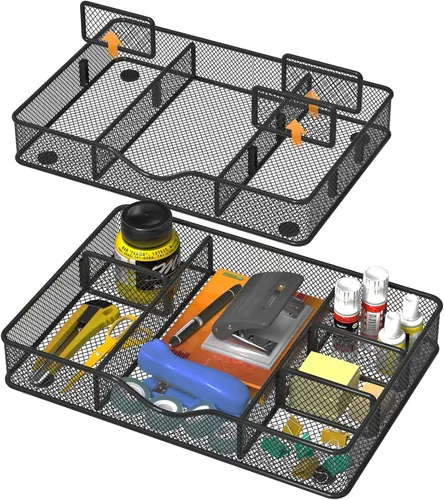 Miniatura 8 de VyGrow Bandeja Organizadora de Cajón de Escritorio, Organizadores de Cajón de Malla Metálica para Oficina, 4 Cuadrículas con Compartimento 2PCS