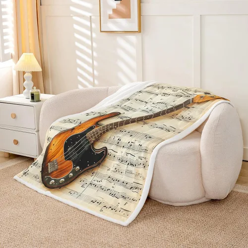 Miniatura 3 de Castle Fairy Manta de felpa para niños con estampado de guitarra, temática musical, instrumentos de bajo, manta de cama para decoración del hogar