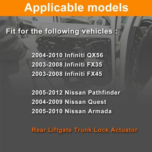 Miniatura 4 de Actuador eléctrico de bloqueo de puerta elevadora compatible con QX56 Quest 2004-2010, FX35 FX45 2003-2008, 2005-2010 Armada Ensamblaje de pestillo