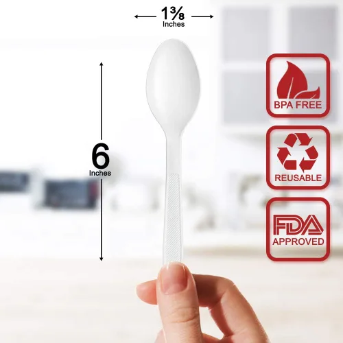 Miniatura 2 de Paquete de 400 cucharas de té desechables de plástico blanco extrapesadas, cubiertos blancos resistentes, fiestas, cenas, servicios de catering