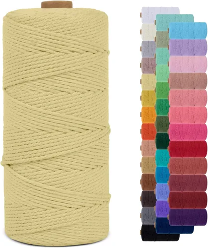 Miniatura 65 de Cuerda de macramé de 0.079 in para 219 yardas, cuerda de algodón natural para manualidades, hilo de cuerda de macramé de colores para colgar