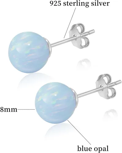 Miniatura 2 de Natural Stone Stud Earrings for Women 8mm Sterling Silver Genuine Gemstone Earrings Handmade Sterling Silver Crystal Stud Earrings for Women
