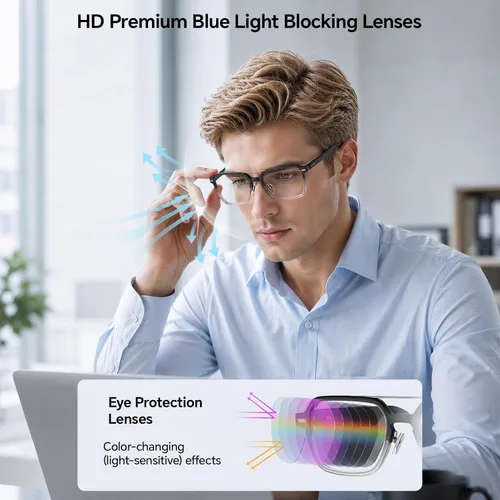 Miniatura 6 de Lentes inteligentes de aviador para hombres y mujeres, gafas Bluetooth de audio, encendido y apagado de inducción, control táctil, lente