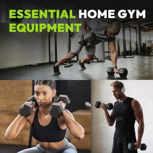 Miniatura 5 de HANDBODE Juego de mancuernas hexagonales de 45 a 640 libras, mancuernas de ejercicio y fitness con revestimiento de goma para gimnasio en casa