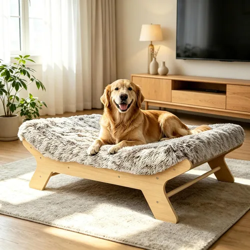 Miniatura 7 de Cama elevada para perros de 24 x 18 x 7 pulgadas, marco de cama elevado de madera para perros pequeños y colchón para mascotas pequeñas de hasta 40