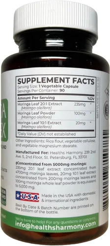 Miniatura 3 de Cápsulas de Moringa (Suministro para 3 meses) Alta Potencia - Mezcla Avanzada: Extracto de Hoja 20:1 235mg Polvo de Hoja 100mg Extracto de Hoja 10:1