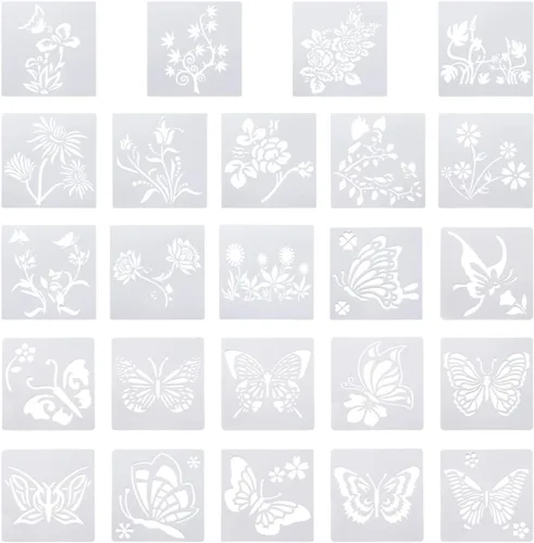Mega Pet 24 plantillas de pared de mariposas y flores, patrones de jardín, plantillas de dibujo, plantillas de pintura, plantillas de arte para