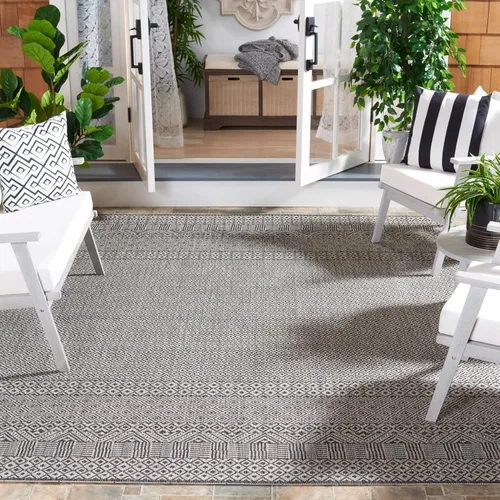 Miniatura 29 de SAFAVIEH Alfombra lavable al aire libre, colección Courtyard - 2'3" x 5', gris y negro, no desprende pelusa y fácil limpieza, ideal para patio