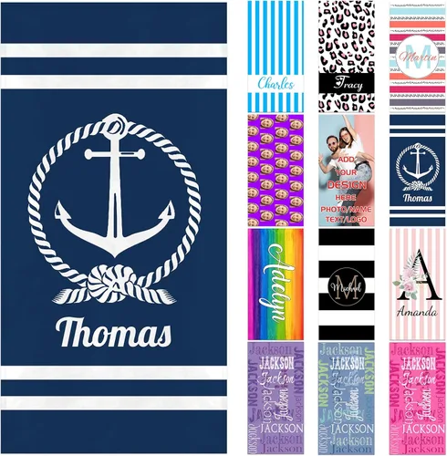 Toallas de playa personalizadas para adultos y niños con nombres, toallas de playa personalizadas para hombres y mujeres, toalla de baño