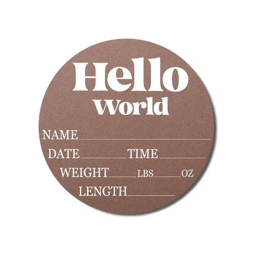 Letrero de anuncio de bebé para niños y niñas recién nacidos (bases de color) - Cartel de decoración de guardería de Hello World y accesorio de