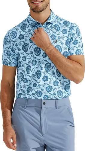 YOVVI Golf Shirts for Men Short Sleeve Quick Dry Slim Fit Print Performance Moisture Wicking Polo Shirt