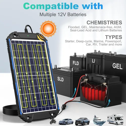 Miniatura 4 de SUNER POWER Cargador de batería solar impermeable de 10 W y 12 V y mantenedor Pro, controlador de carga UltraSmart MPPT incorporado, kits de carga