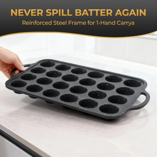 Miniatura 5 de 24-Cup Mini Silicone Muffin Pan with Reinforced Steel Frame, Non-Stick, BPA-Free, for Bite-Sized Cupcakes, Appetizers, and Egg Bites, Dishwasher Safe