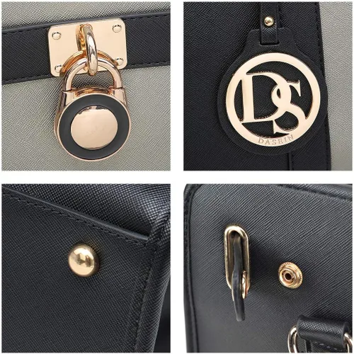 Miniatura 78 de Dasein Bolsos de mano de dos tonos para mujer, bolsos de hombro de cuero vegano, bolsa grande con cartera a juego