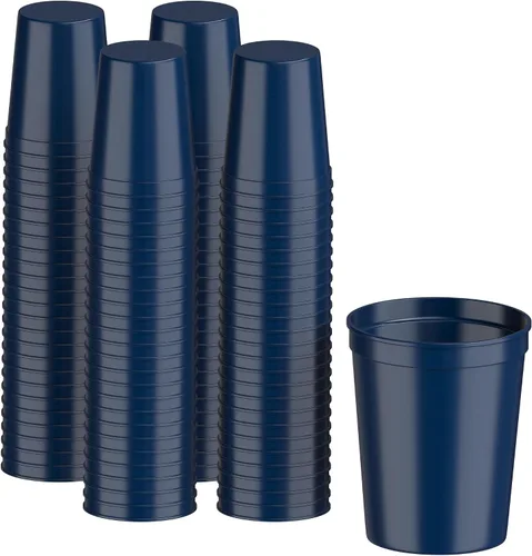 Miniatura 35 de PartyPrints Paquete de 100 vasos de plástico en blanco reutilizables de 10 a 12 onzas, vasos de estadio a granel, sin BPA, aptos para lavavajillas