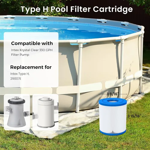 Miniatura 2 de Future Way Paquete de 4 cartuchos de filtro de piscina tipo H de repuesto para bomba de filtro Intex 330 GPH para piscinas sobre el suelo, reemplazo