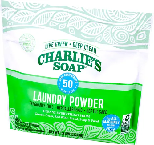 Miniatura 6 de Charlie's Soap Polvo de lavandería (50 cargas, 1 unidad) Detergente hipoalergénico en polvo de limpieza profunda – Respetuoso del medio ambiente
