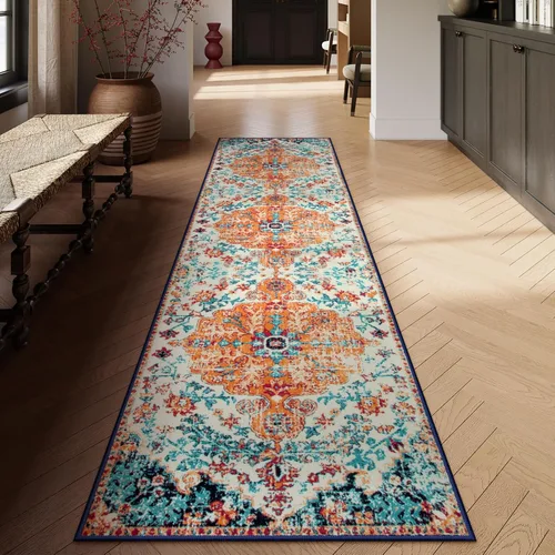 Miniatura 38 de Lahome Alfombra bohemia con medallón floral, 4 x 6 pies, color verde azulado, suave, lavable, antideslizante, apta para mascotas, alfombra