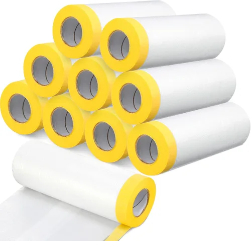 Seajan 9 rollos de plástico con cinta adhesiva precintada para pintar pintura automotriz, película protectora, rollo de cinta adhesiva de plástico