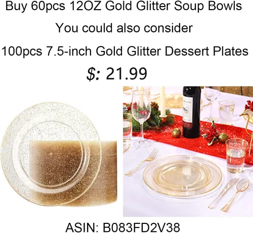 Miniatura 6 de Liacere 60 piezas de tazones de plástico negros - Tazones desechables de postre negros y dorados - Tazones de sopa de plástico premium de 12 onzas