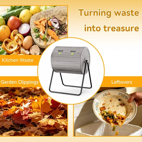 Miniatura 8 de DRATO Contenedor de compostaje para exteriores, 37.5 galones, para todas las estaciones, doble cámara para jardín, cocina, patio, exterior (gris)