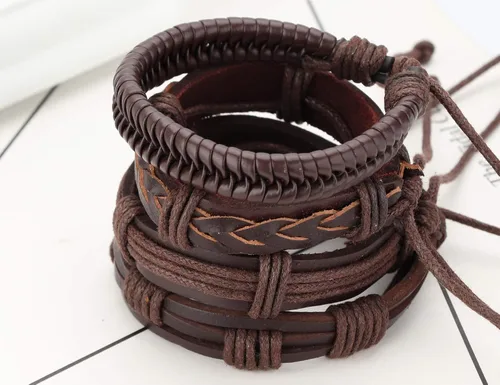 Miniatura 4 de Brazalete Jstyle de piel trenzada, ajustable, con cuentas de madera, envolvente, 17 unidades para hombre y mujer