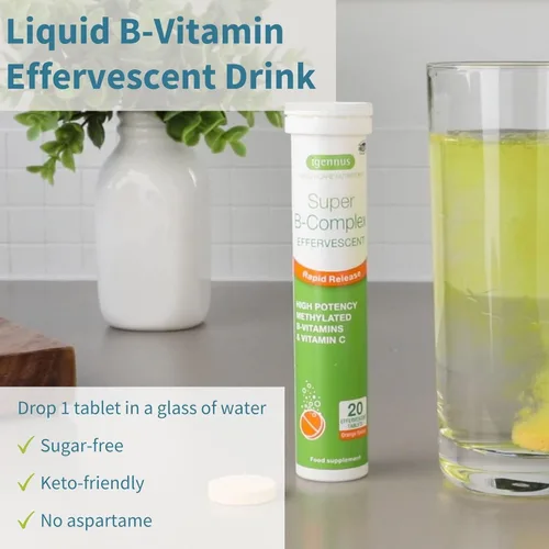 Miniatura 2 de Igennus Super B-Complex Suplemento efervescente líquido metilado de vitamina B, bebida energética de acción rápida, sin cafeína y azúcar, sabor a
