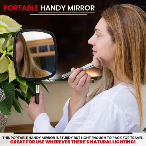 Miniatura 5 de MIRRORVANA Espejo de mano grande con mango cómodo, espejo de mano portátil negro - 9 x 13 pulgadas