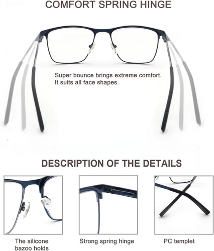 Miniatura 6 de MODFANS Gafas de lectura para hombre, lentes de bloqueo de luz azul, lectores cuadrados de metal, material de acero inoxidable, antifatiga