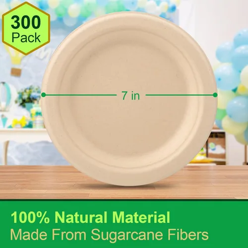 Miniatura 3 de Platos de papel pequeños de 7 pulgadas, paquete de 300 platos de papel desechables a granel, platos de postre 100% compostables, platos de papel
