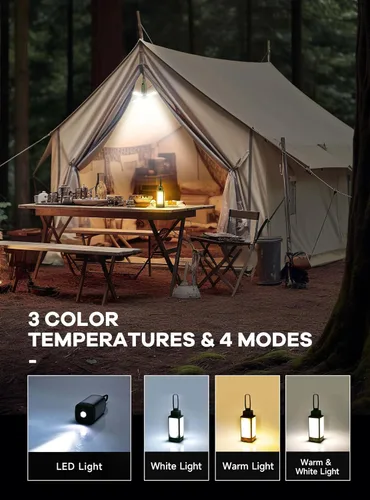 Miniatura 4 de Linterna de campamento, linterna recargable de 3 colores de temperatura, 4 modos de luz, luces de campamento plegables con 4 paneles plegables