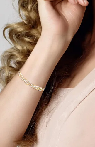 Miniatura 3 de MiaBella Tri-Color 18K Gold Over 925 Sterling Silver Italian 6-Strand 7mm Braided Herringbone Chain Bracelet for Women Teen Girls Made in Italy