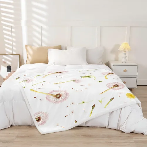 Miniatura 2 de Manfei Manta de diente de león rosa, manta de flores en acuarela para sofá, manta de cama floral botánica para niños y niñas, decoración