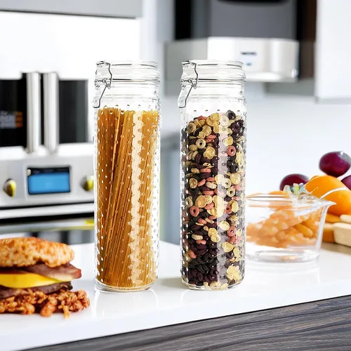 Miniatura 5 de Yesland 2 tarros de vidrio de 60 onzas para almacenamiento de alimentos con tapa hermética, soporte grande para fideos, contenedor de almacenamiento