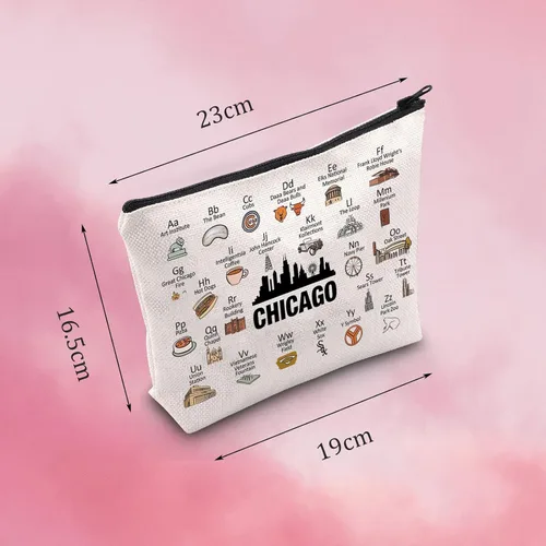 Miniatura 2 de MNIGIU Regalo del estado de Chicago Bolsa de maquillaje con cremallera de Chicago Regalo de viaje para mudarse a Chicago Regalo, Bolso Chicago