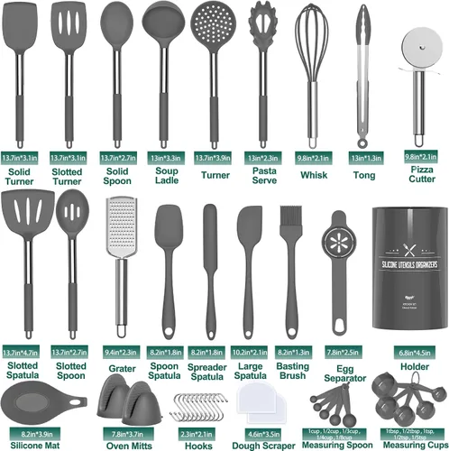 Miniatura 2 de Umite Chef Juego de utensilios de cocina de silicona, 43 espátulas de silicona con mango de acero inoxidable, antiadherente, resistente al calor