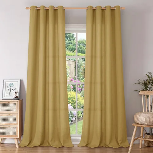 Miniatura 47 de BGment Cortinas de Lino Beige de 63 Pulgadas de Largo 2 Paneles - Tratamientos para Ventanas con Textura de Arpillera Filtrantes de Luz Cortinas