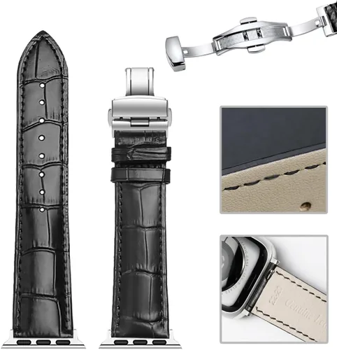Miniatura 2 de Correa de cuero genuino compatible con Apple Watch Band de 1.496 in 1.575 in 1.614 in 1.654 in 1.732 in 1.772 in 1.811 in 1.929 in, mujeres