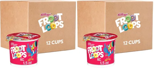 Miniatura 9 de Kellogg's Froot Loops - Tazas de cereales para el desayuno, sabor a frutas, aperitivos de desayuno con vitamina C, original, caja de 18 onzas