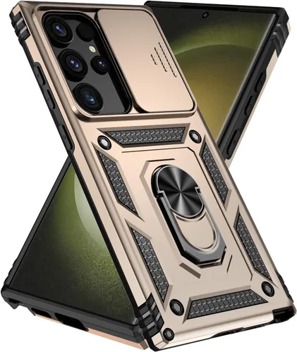 Miniatura 9 de SunStory Funda para teléfono Galaxy A14 5G [grado militar] con protector de pantalla HD, cubierta de cámara deslizante, soporte y material negro