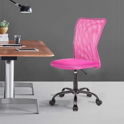 Miniatura 2 de Silla de oficina, silla de computadora con soporte lumbar, silla ejecutiva giratoria con respaldo medio de malla para adultos, paquete de 3 (rosa)